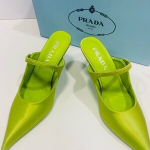 Prada Women's Green Satin Mules